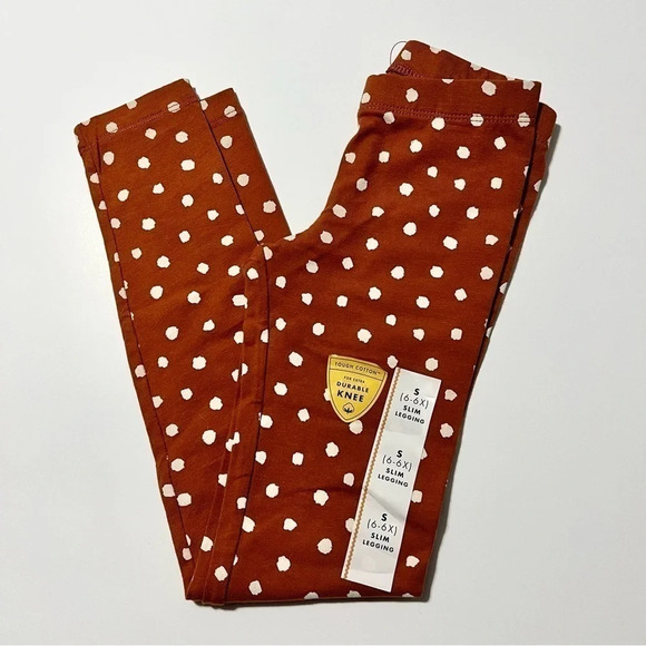 Cat & Jack Girls Size S (6-6X) Slim Leggings Polka Dot Dark Orange Pumpkin - Picture 1 of 3